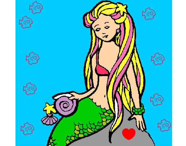 Dibujo Sirena con caracola pintado por ureta