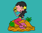 Dibujo Sirena sentada en una roca con una caracola pintado por Doragris