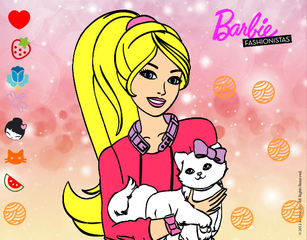 Dibujo Barbie con su linda gatita pintado por valen24