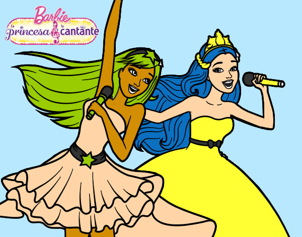 Dibujo Barbie y la princesa cantando pintado por AntoFrozen