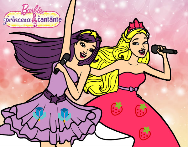 Dibujo Barbie y la princesa cantando pintado por linda01