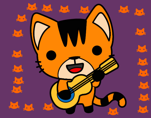 Dibujo Gato guitarrista pintado por miranda3