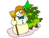 Dibujo Muñeco de nieve y árbol navideño pintado por leidy10