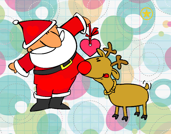 Dibujo Papá Noel y Rudolf pintado por audora