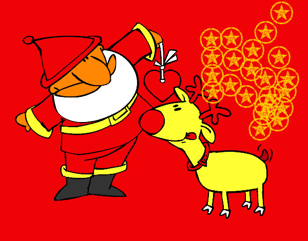 Dibujo Papá Noel y Rudolf pintado por martin2014