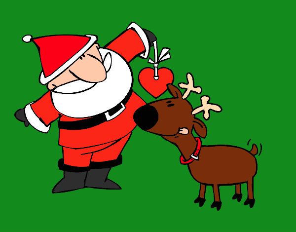 Dibujo Papá Noel y Rudolf pintado por NatyP