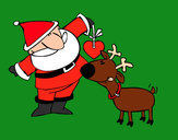 Dibujo Papá Noel y Rudolf pintado por NatyP
