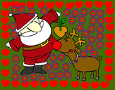 Dibujo Papá Noel y Rudolf pintado por pricoli