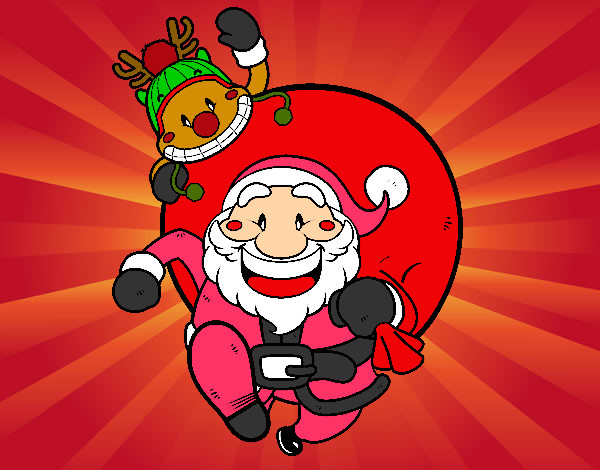 Dibujo Papá Noel y Rudolph pintado por LauM