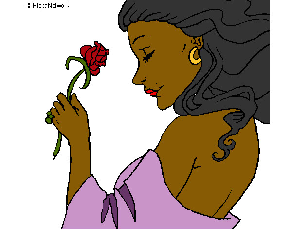 Dibujo Princesa con una rosa pintado por manitas478