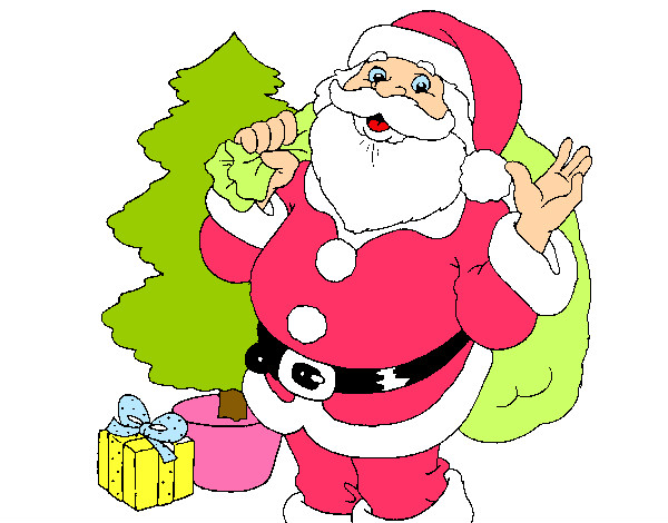 Dibujo Santa Claus y un árbol de navidad pintado por manolisol