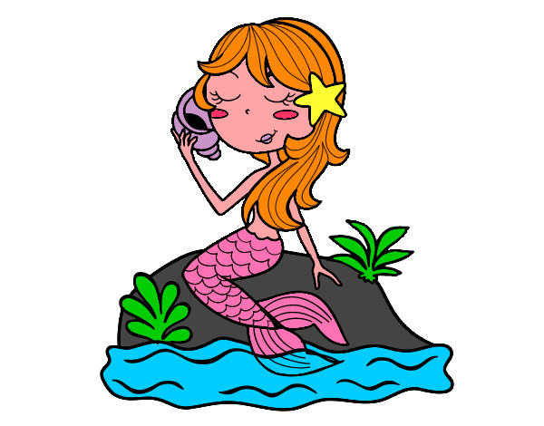 Dibujo Sirena sentada en una roca con una caracola pintado por lina2