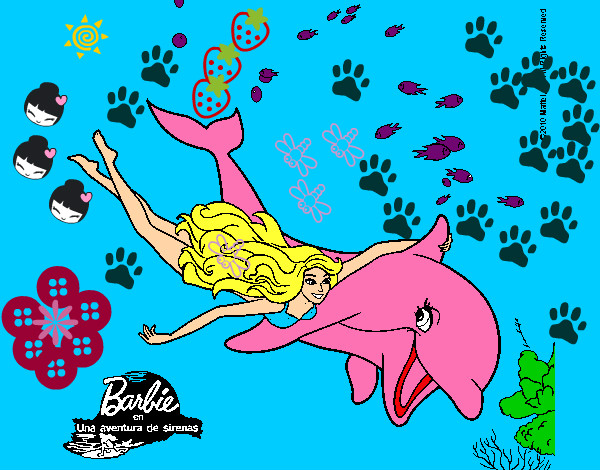 Dibujo Barbie y delfín pintado por espejo111