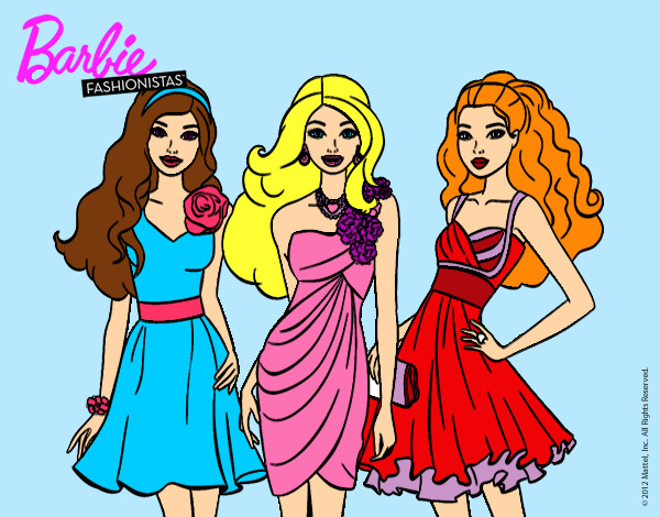 Dibujo Barbie y sus amigas vestidas de fiesta pintado por evanyelin