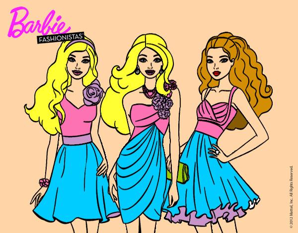 Dibujo Barbie y sus amigas vestidas de fiesta pintado por teina 