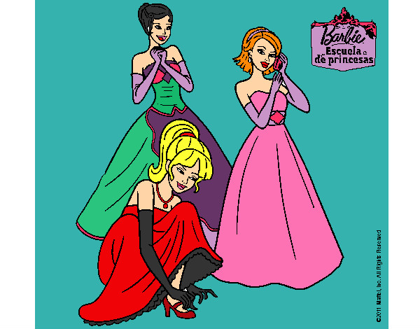 Dibujo Barbie y sus amigas vestidas de gala pintado por evanyelin