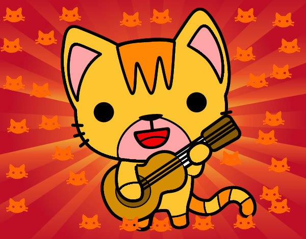 Dibujo Gato guitarrista pintado por anasue