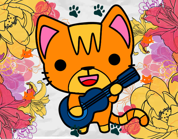 Dibujo Gato guitarrista pintado por MisheruYT