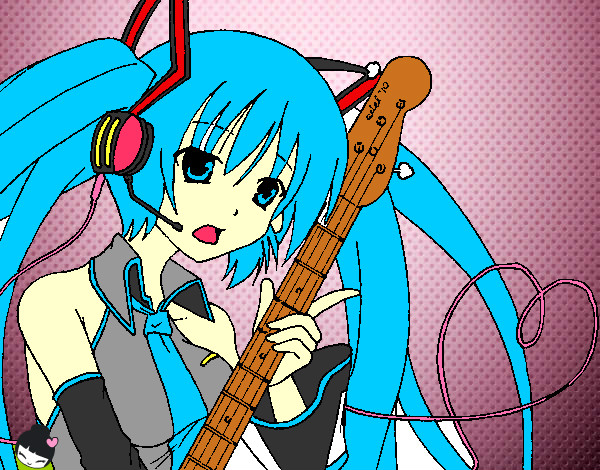 Dibujo Miku con guitarra pintado por MisheruYT