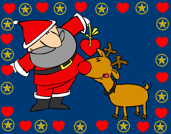 Dibujo Papá Noel y Rudolf pintado por ayliastri