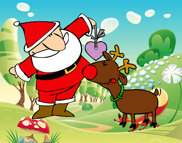 Dibujo Papá Noel y Rudolf pintado por ultralili