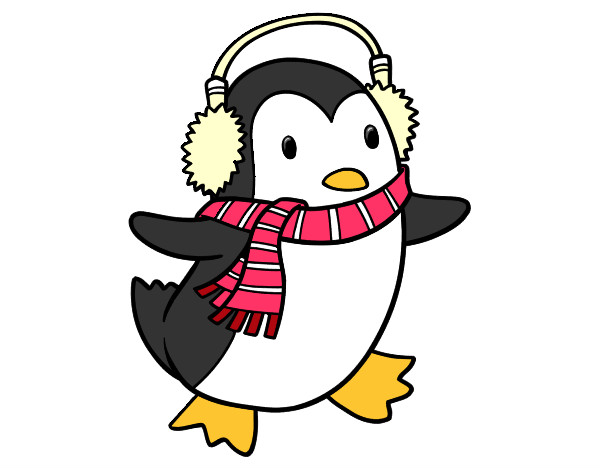 Dibujo Pingüino con bufanda pintado por tragapepes