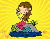 Dibujo Sirena sentada en una roca con una caracola pintado por tuchoca