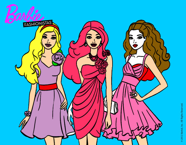 Dibujo Barbie y sus amigas vestidas de fiesta pintado por cuite