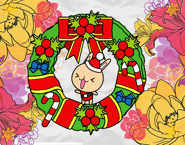 Dibujo Corona navideña y conejito pintado por anto22