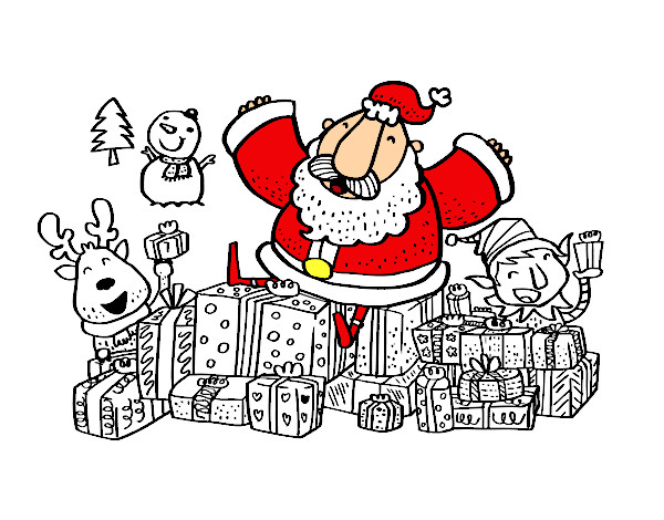 Dibujo Papá Noel con regalos y alegría pintado por debora2100