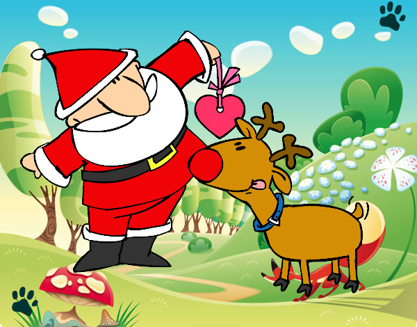 Dibujo Papá Noel y Rudolf pintado por anto22