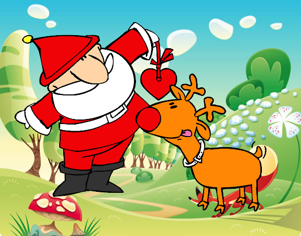 Dibujo Papá Noel y Rudolf pintado por marcelator