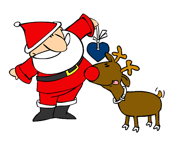 Dibujo Papá Noel y Rudolf pintado por sanchezita
