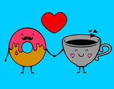 Dibujo Amor entre dónut y té pintado por valen10324
