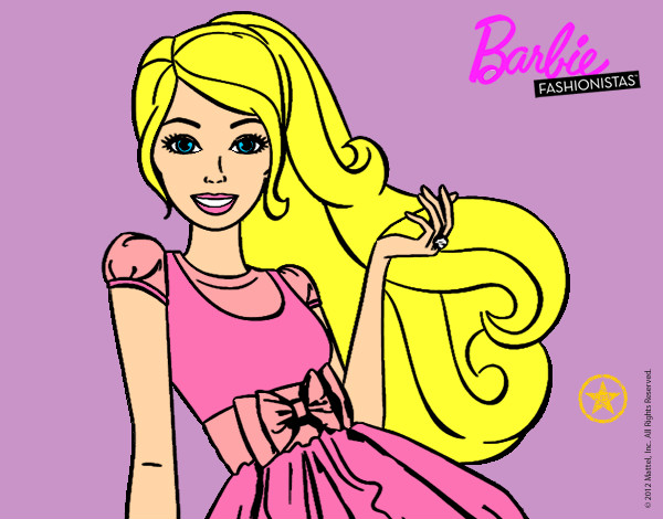 Dibujo Barbie con su vestido con lazo pintado por yaresi