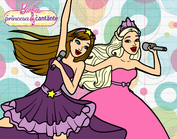 Dibujo Barbie y la princesa cantando pintado por mairta 