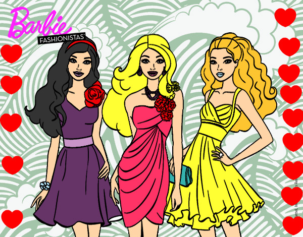 Dibujo Barbie y sus amigas vestidas de fiesta pintado por linda01