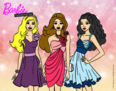 Dibujo Barbie y sus amigas vestidas de fiesta pintado por SofyGeek