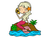 Dibujo Sirena sentada en una roca con una caracola pintado por mairta 