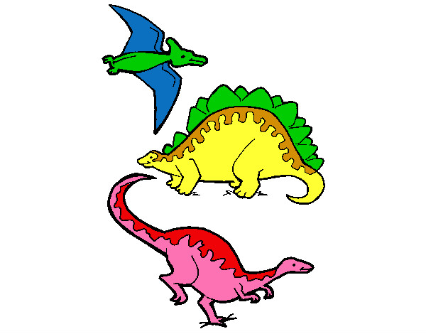 Dibujo Tres clases de dinosaurios pintado por Helkin