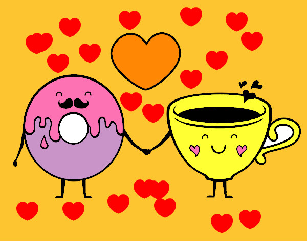 Dibujo Amor entre dónut y té pintado por LUCIARC