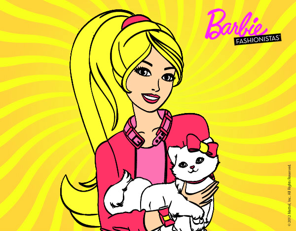 Dibujo Barbie con su linda gatita pintado por ammih