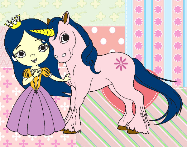 Dibujo Princesa y unicornio pintado por pkosita008