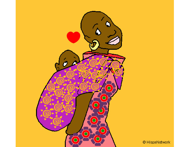 Dibujo Africana con pañuelo portabebé pintado por Opuntia