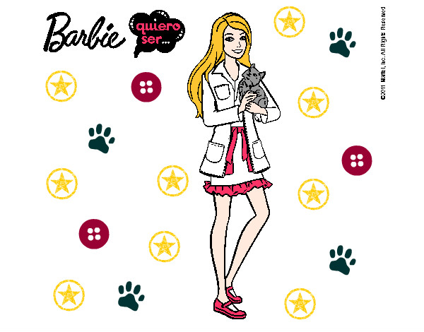 Dibujo Barbie con un gatito pintado por ling 