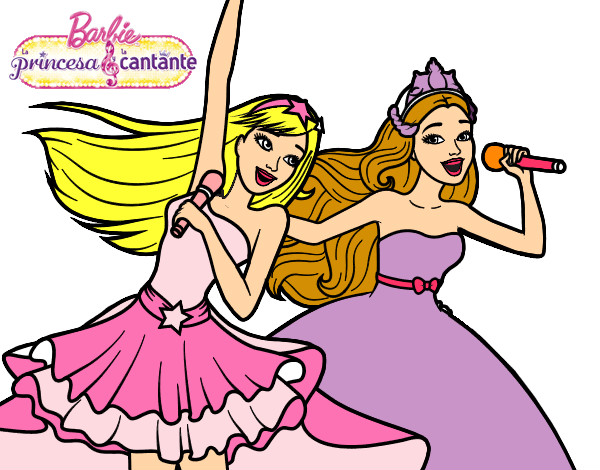 Dibujo Barbie y la princesa cantando pintado por HERLINDA