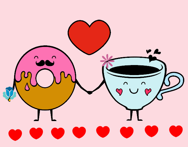 Dibujo Amor entre dónut y té pintado por zamii