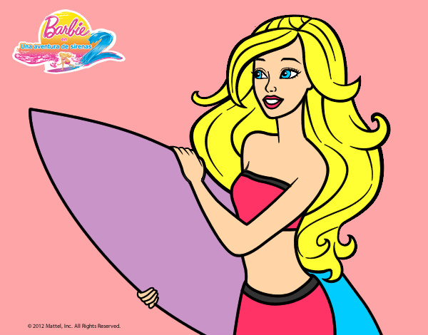 Dibujo Barbie va a surfear pintado por glorina
