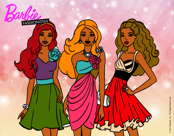 Dibujo Barbie y sus amigas vestidas de fiesta pintado por kharenluz