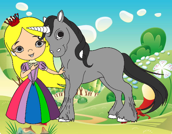 Dibujo Princesa y unicornio pintado por feliz05